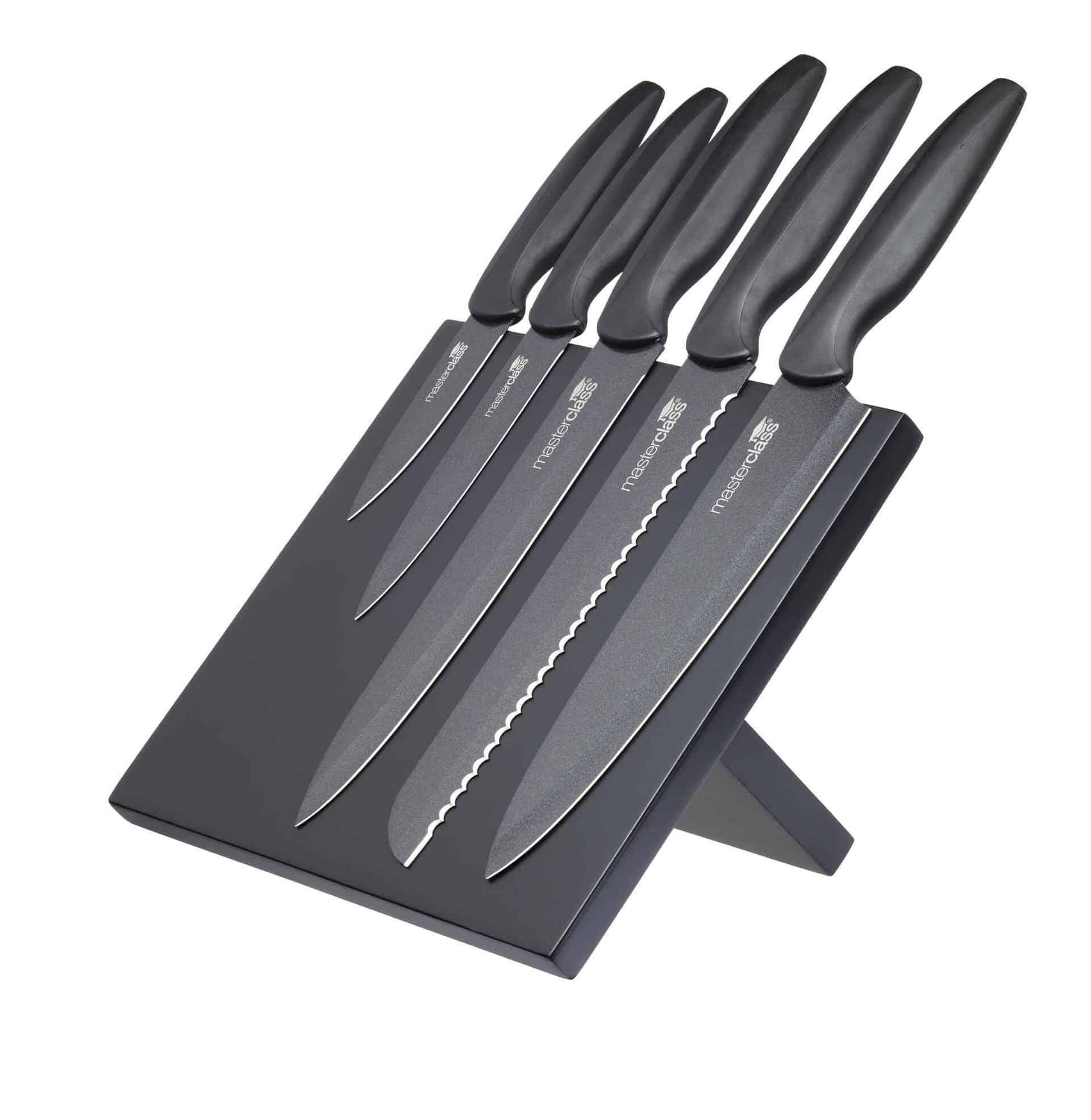 Black Kitchen Knife Set Stand MasterClass Agudo