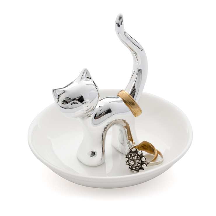 Ring Holder Jewelry Gatto Silver White Balvi