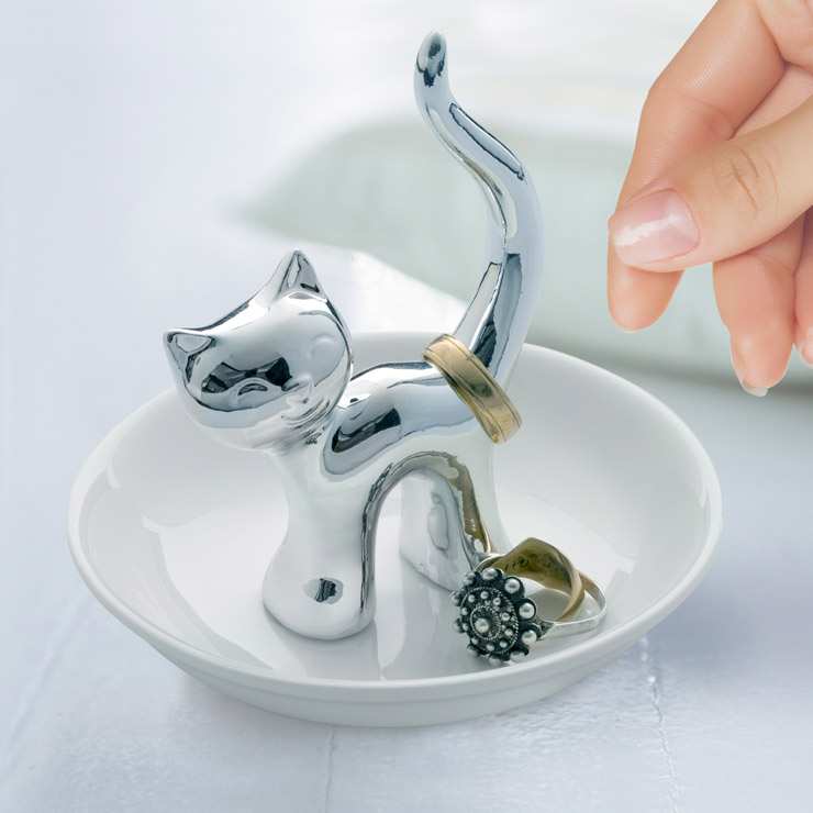 Ring Holder Jewelry Gatto Silver White Balvi