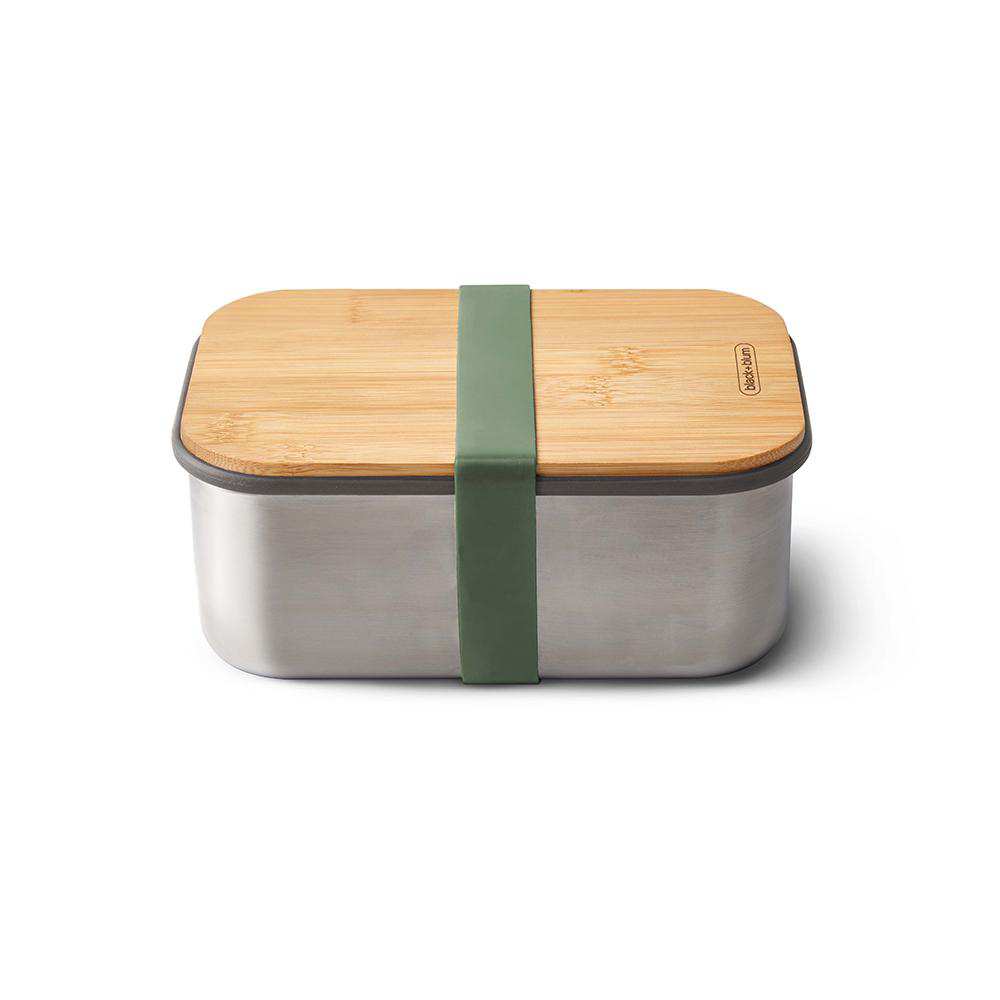 Sandwich Box Lunch Steel Wood Plate Black Blum