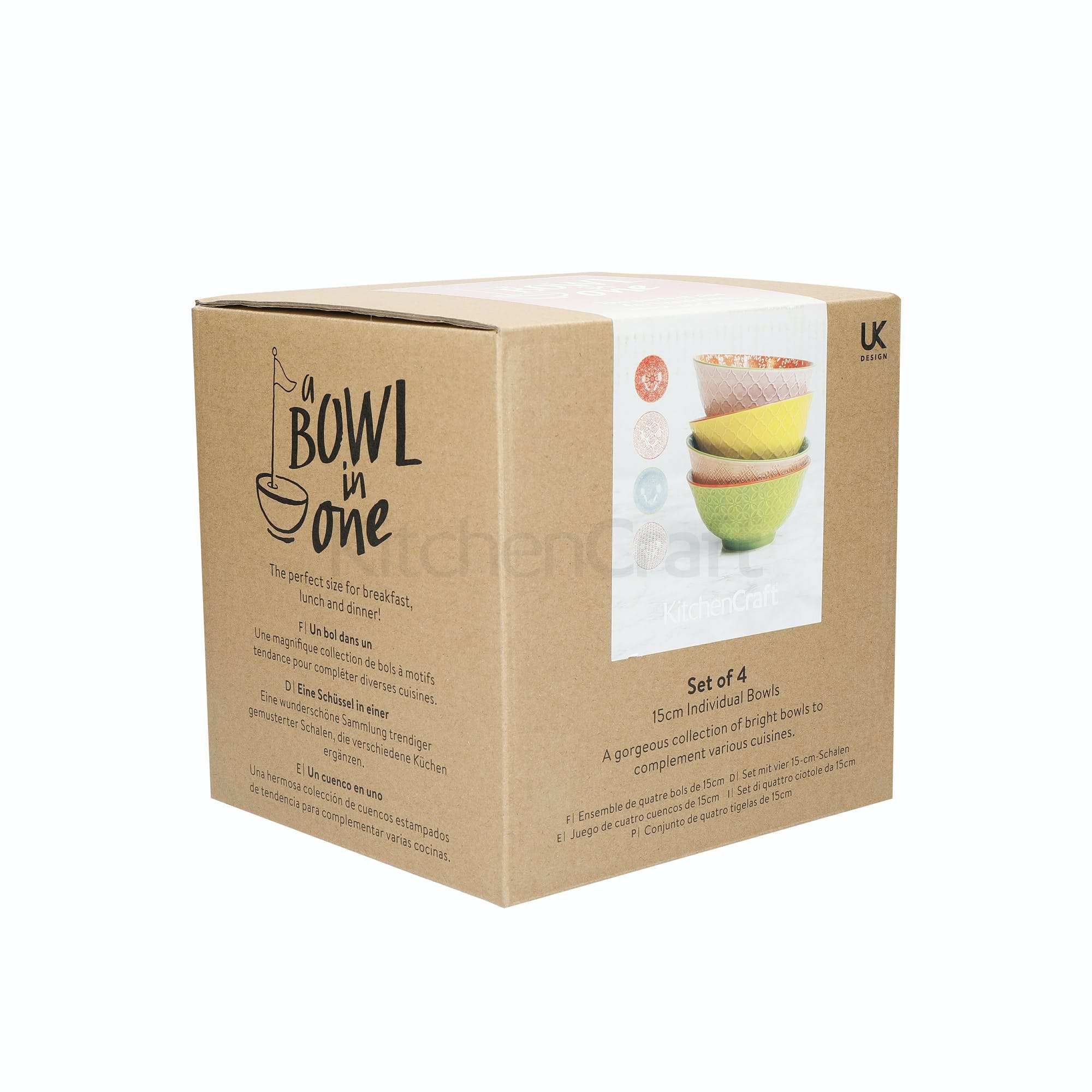KitchenCraft Ceramic Cereal Bowl Bright Design - set 4 pcs - Image 7