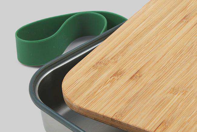 Sandwich Box Lunch Steel Wood Plate Black Blum