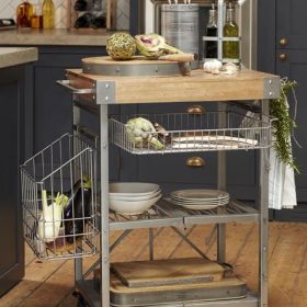Industrial Kitchen Folding Kitchen Trolley wih Wood Block