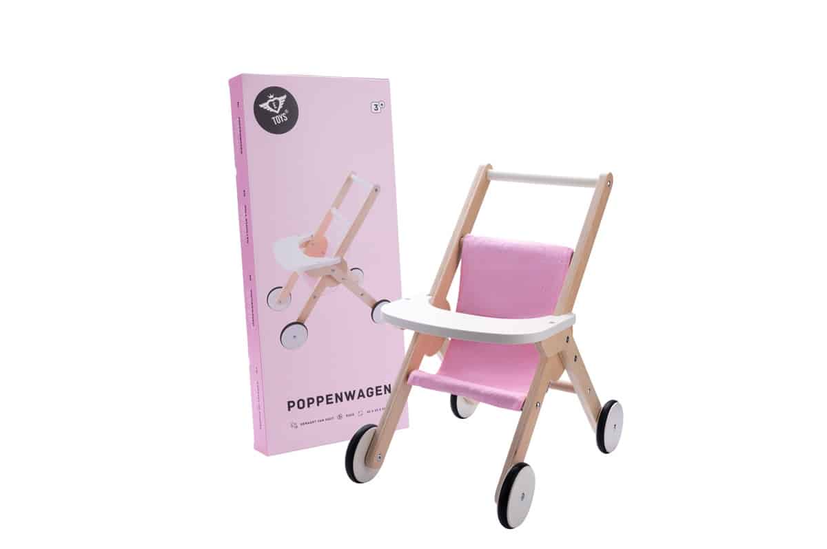 Angel Toys Doll Stroller Wooden - Pink
