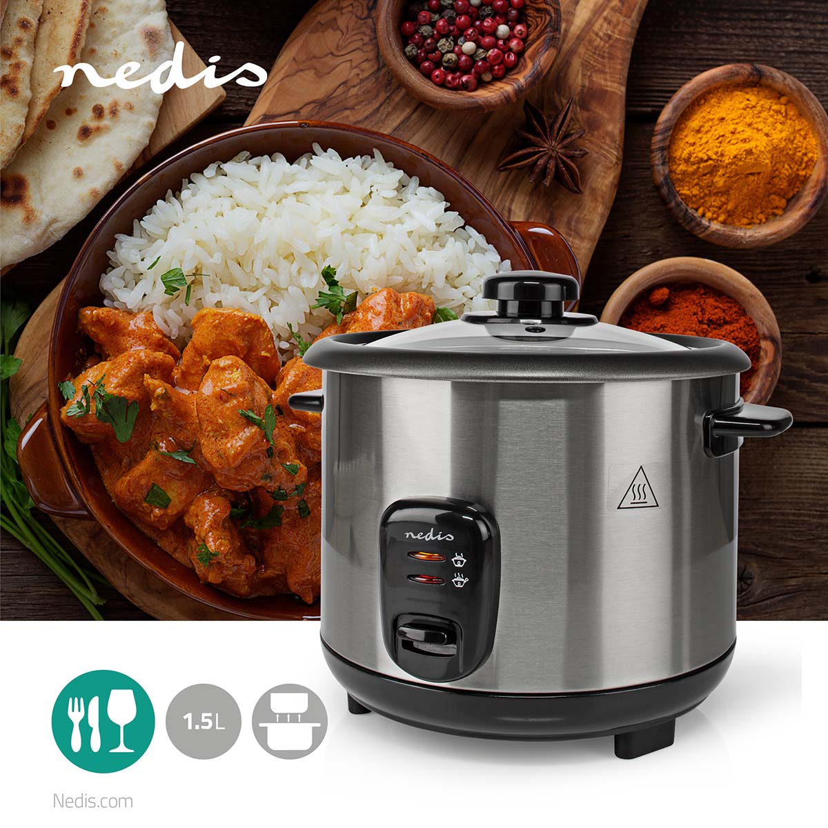 Nedis Rice Cooker 1.5L | 500W - Stainless Steel - Image 10