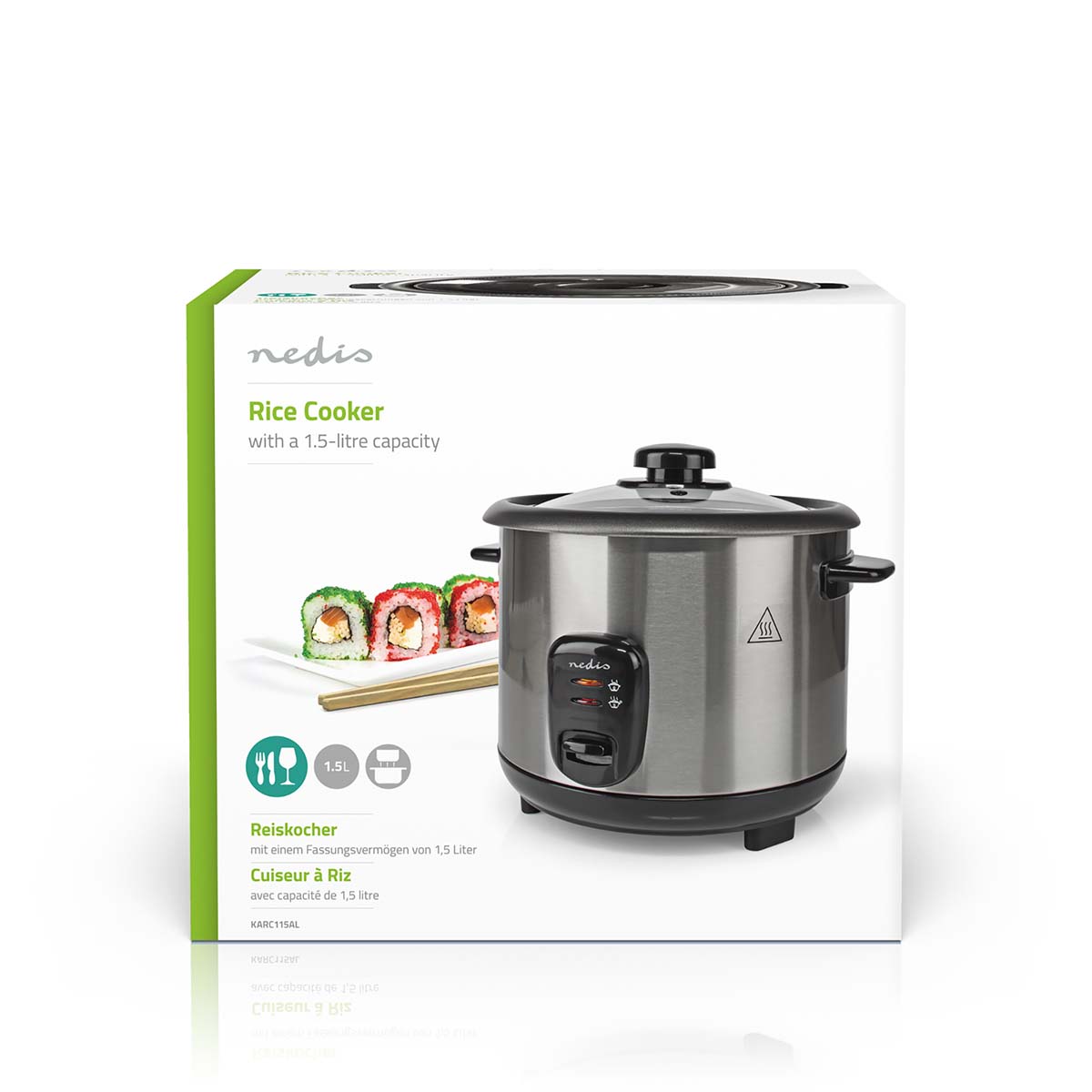 Nedis Rice Cooker 1.5L | 500W - Stainless Steel - Image 8