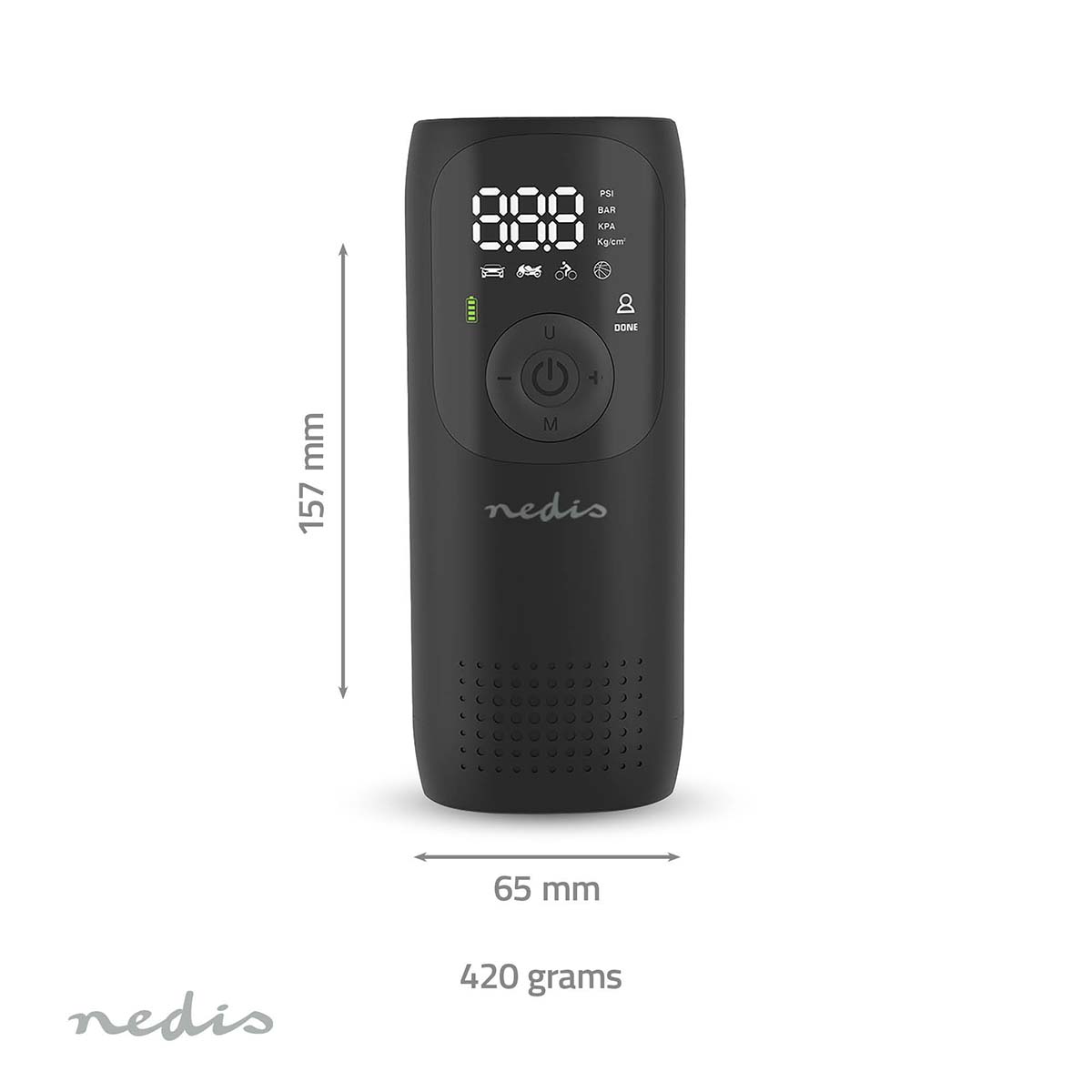 Nedis Rechargeable Air Compressor 0.1-10.3 Bar | Dunlop Valve | Pressure Meter